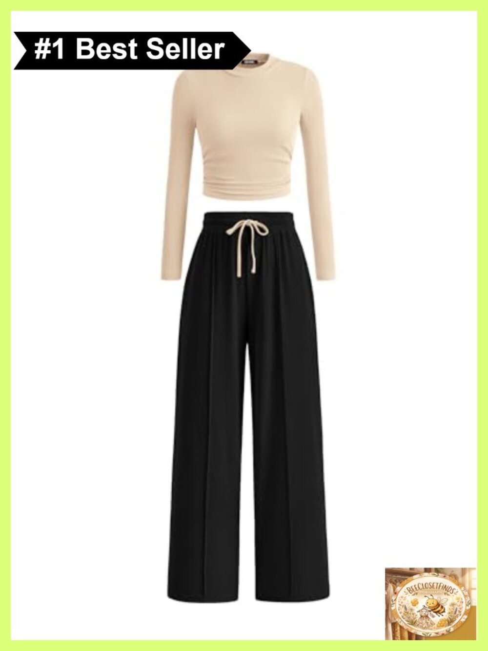Ribbed 2 Piece Set Long Sleeve Crop Top Wide Leg Pants Lounge Set